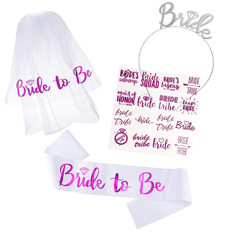 Wedding Decoration Bride To Be Veil Shoulder Strap Badge Set Hen Party Bride Shower Single Party Party Decoration Supplies