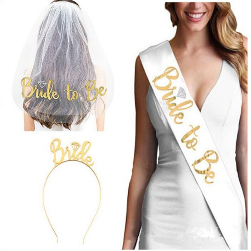 Wedding Decoration Bride To Be Veil Shoulder Strap Badge Set Hen Party Bride Shower Single Party Party Decoration Supplies