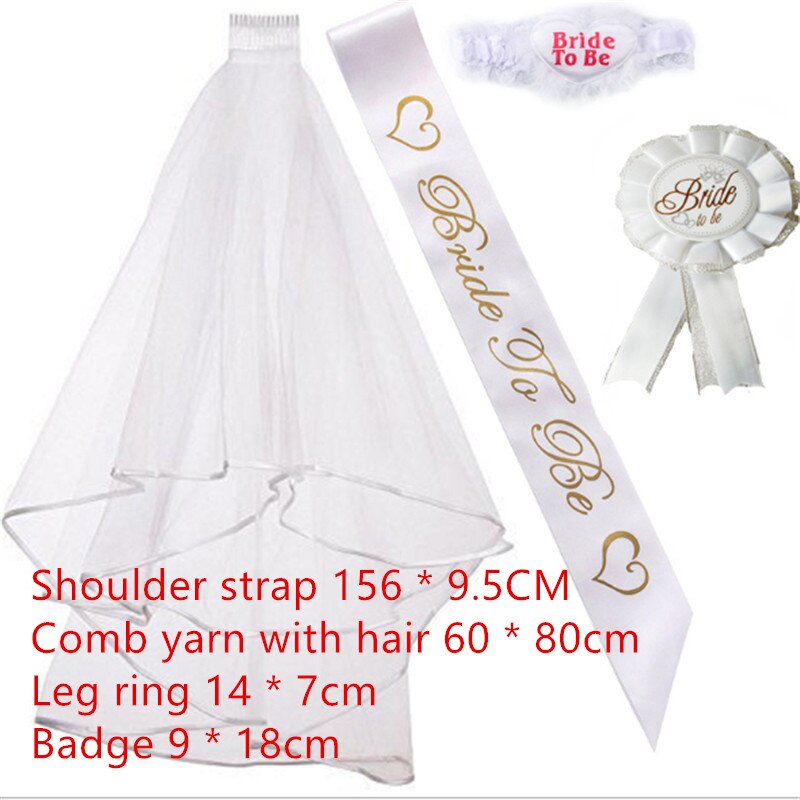 Wedding Decoration Bride To Be Veil Shoulder Strap Badge Set Hen Party Bride Shower Single Party Party Decoration Supplies