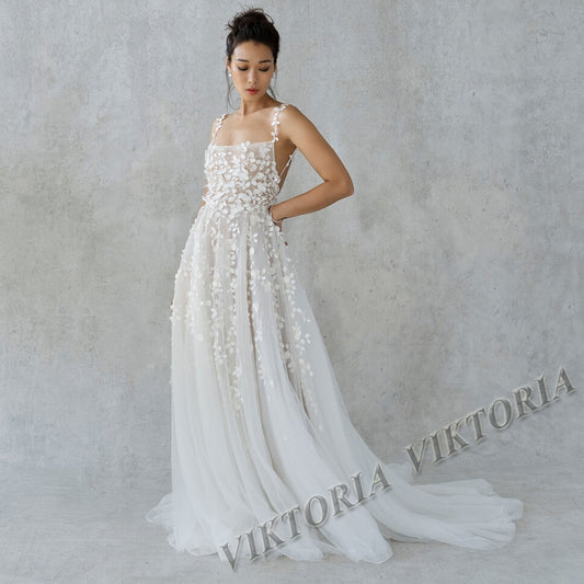 VIKTORIA Pastrol Wedding Dress Bridal Scoop Spaghetti Straps